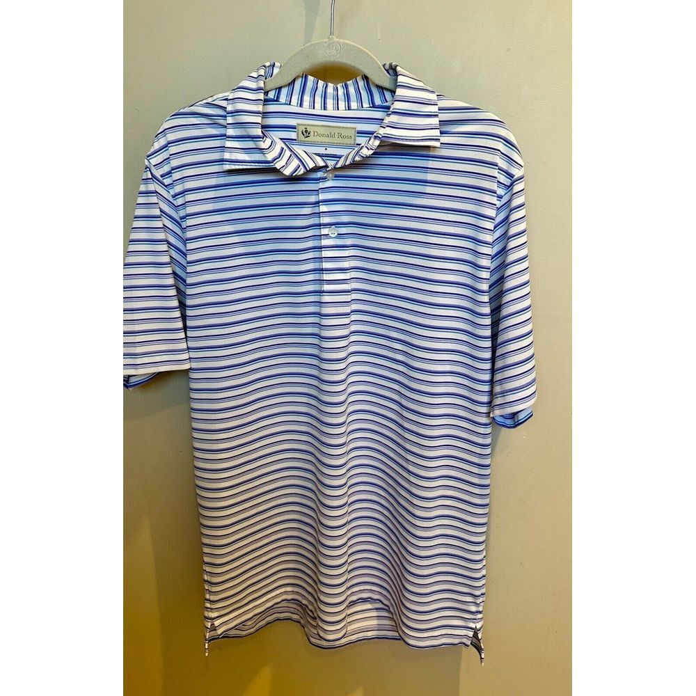 Donald Ross Performance Polo - M Blue and White Striped.‎ Excellent Condition